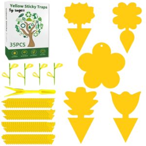 springco yellow sticky traps 40 pack fruit fly traps gnat sticky traps for indoor/outdoor house plants flower fungus traps insect catcher for mosquitoes, bug,white (35（35+4+1） 40pack)