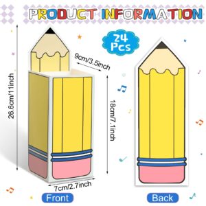 Harloon 24 Pcs Back to School Pencil Candy Boxes Popcorn Holders Teacher Gift Bags Party Favors Welcome Back to School Candy Treat Boxes for Thanks Teacher School Classroom Decoration(Yellow)