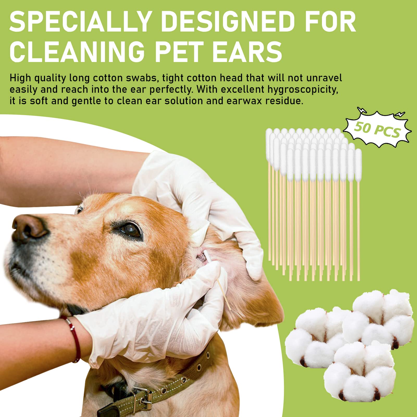 Pjordo Ear Cleaner for Dogs and Cats, 8oz Pet Ear Cleaner Solution, Dog Ear Treatment Helps Reduce Wax, Debris, Odor, Itching, Irritation, Cat Ear Wash Drops with 50pcs Cotton Swabs