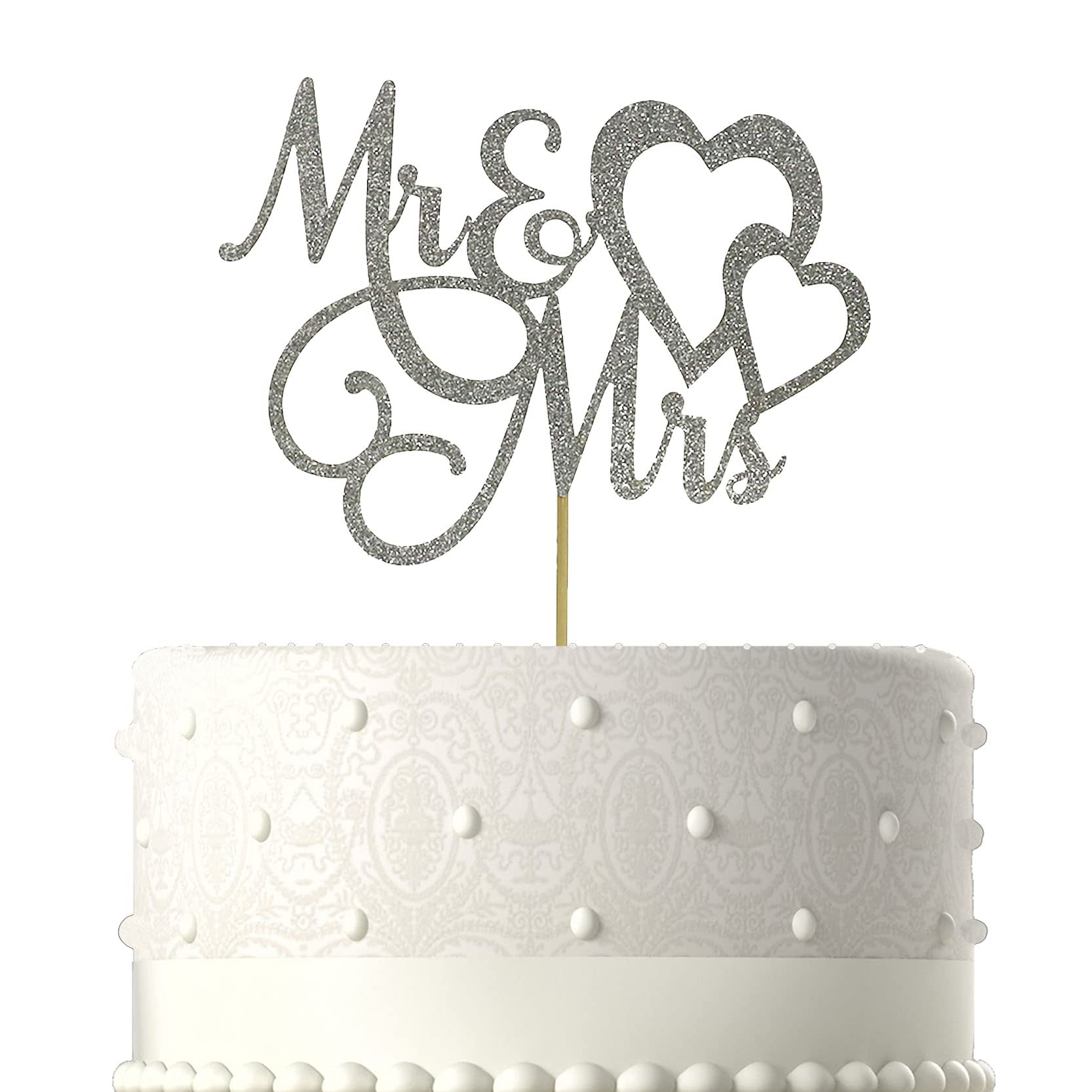 NSHYXXSPY Silver Glitter Mr & Mrs Cake Topper for Bride and Groom Sign Wedding, Engagement, Wedding Anniversary Cake Toppers Decorations