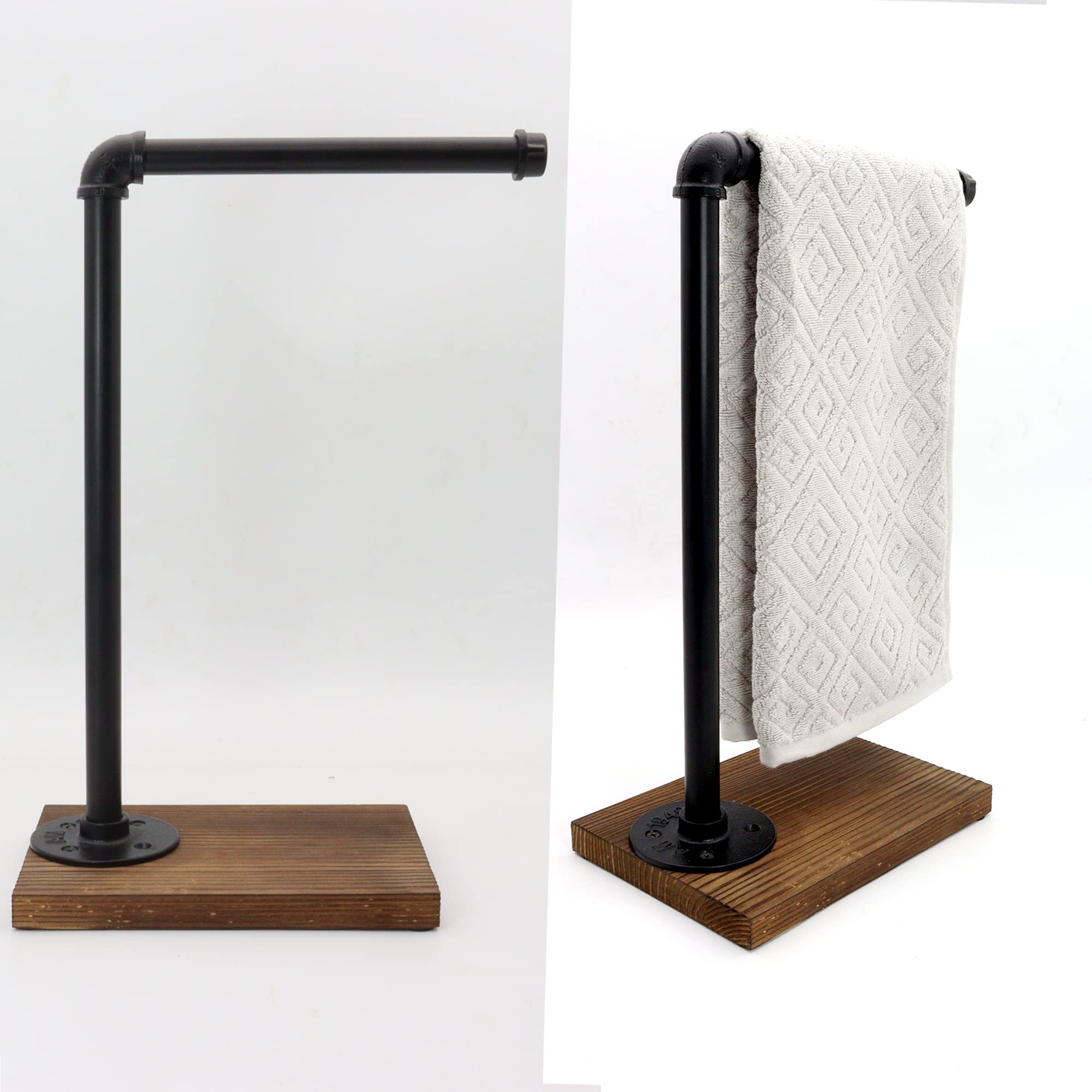 YESSAP 15'' Hand Towel Holder, L Shaped Towel Holder Stand with Weighted Base, Black Hand Towel Stand for Bathroom Kitchen Countertop