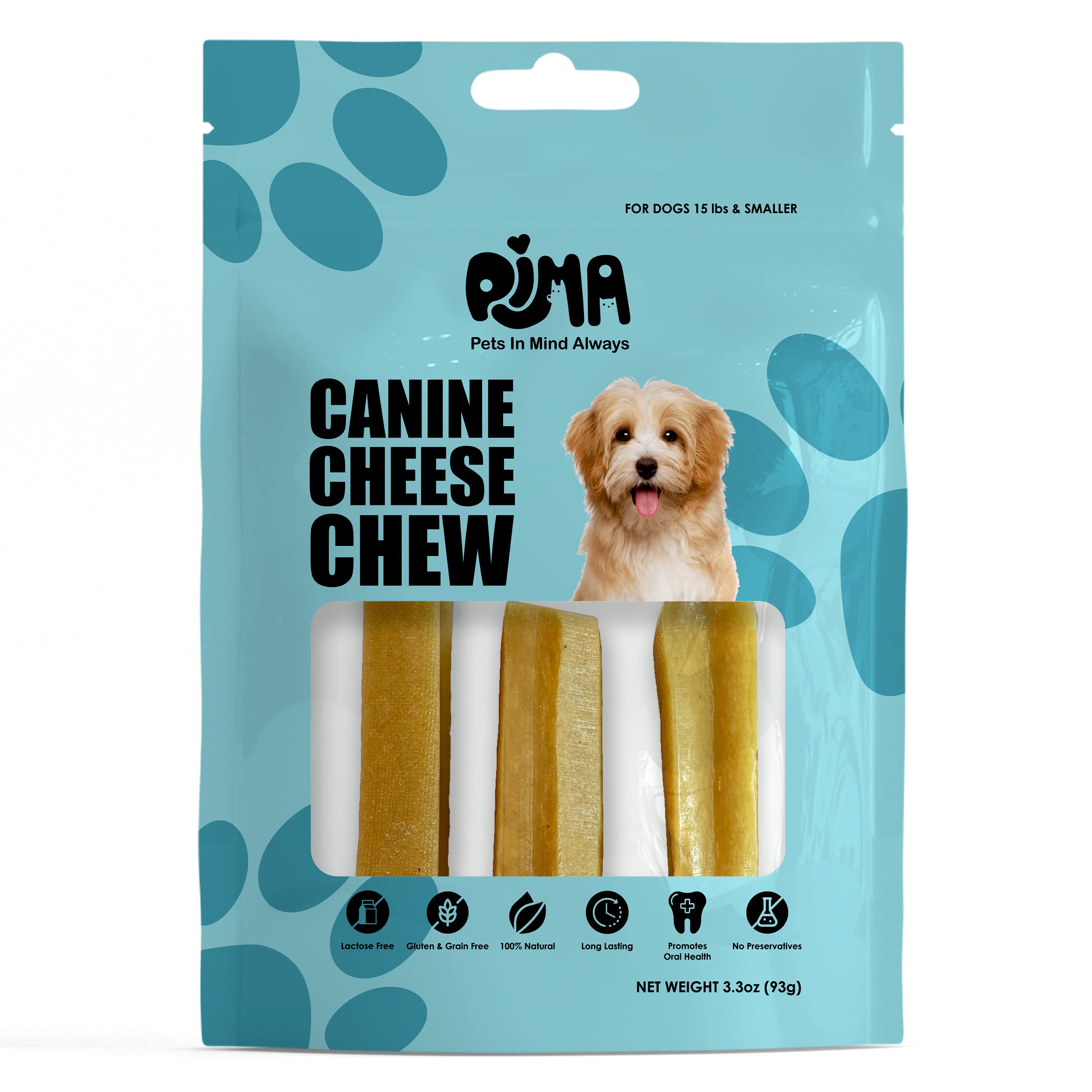 PIMA - Canine Cheese Chews, Natural Yak Chews for Dogs 15 lbs or Smaller, Lactose-Free Yak Cheese Dog Chews, Long Lasting Dog Chews with Protein and Vitamin E, D and A, Medium, Small, 3-Pack, 3.3 oz