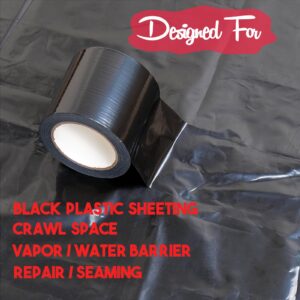 Autrends Black Seal Tape, 4" x 100' Vapor Barrier Tape Polyethylene Tape Sealing Moisture Barrier Seam, Black Vinyl Tape for Crawlspaces, Repair, Underlayment Seams, Metal Building Seams