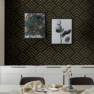 Heroad Brand Peel and Stick Wallpaper Black and Gold Wallpaper Geometric Wallpaper Black and Gold Contact Paper Self Adhesive Removable Wallpaper for Cabinets Waterproof Thicken Vinyl 78.7"x17.3"