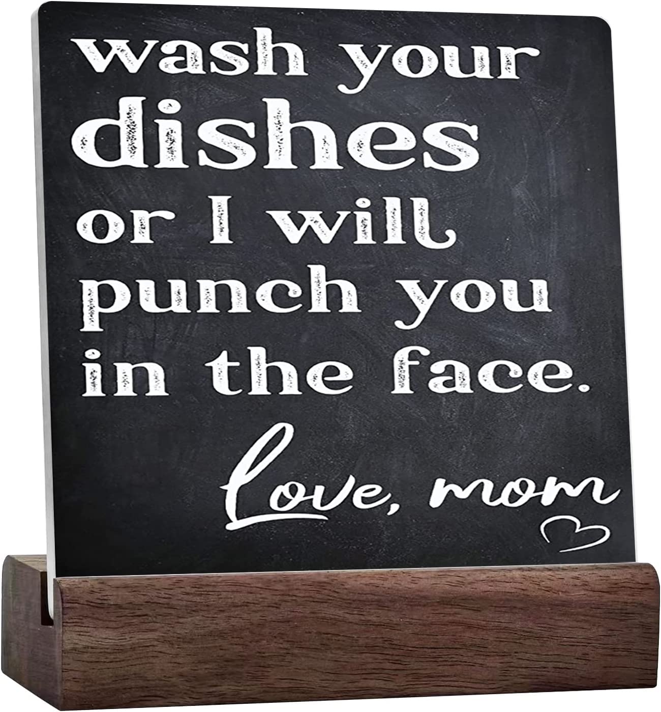 Wash Your Dishes Or I Will Punch You In The Face Ceramic Table Plaque With Wooden Stand Office Decor Inspiration Positive Motto Desk Unique Thank You Present