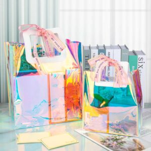 Holographic Small Gift Bags 2 Pack 7.9 * 7.1 * 3.9 Inch with Handles for Women, Girls, Birthday, Christmas, Bachelorette Party Favors, Shopping Reusable Clear Gift Wrap Bag