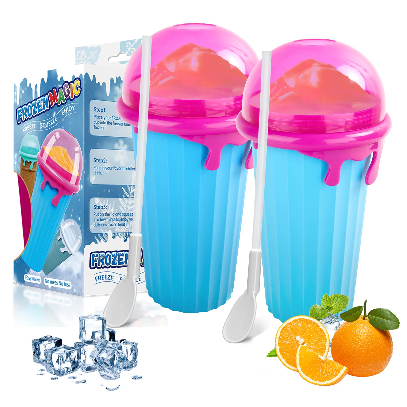 Slushy Cup, 2PCS 500ml Magic Slushy Maker Cup TIK TOK Quick Frozen Magic Cup Double Layers Slushie Cup Portable Quick Frozen Smoothies Squeeze Cooling Cup