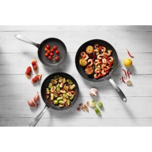 The Rock Skillet Set with Riveted Stainless Steel Handles for a Safe Grip & Forged Aluminum Base for Optimal Heat Distribution, 3-Piece Set