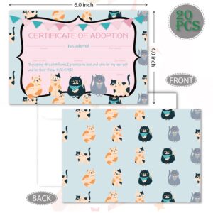 VNWEK Cat Adoption Certificate Party Invitations With Envelopes，Kitty Cat Double-sided Printed Birthday Party Invitation Invite Cards for Kids，Kitten Adoption Birthday Party Invites(20 Sets)