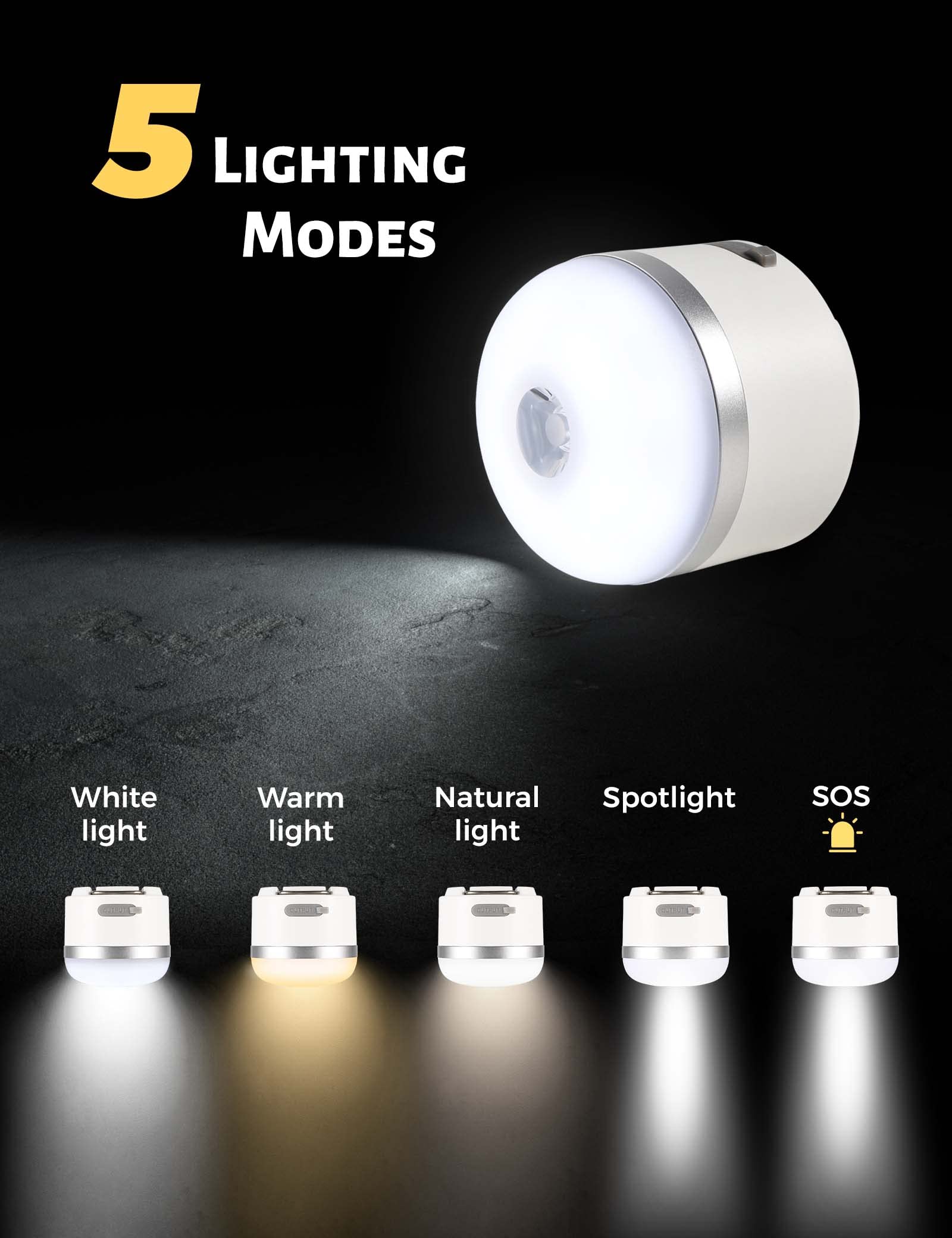 Wildley 600LM Camping Lights, 5 Light Modes Camping Lantern Rechargeable with 3600 mAh Power Bank,Camping Essentials for Tent Emergency, Outdoor Hiking, Power Outages (White)