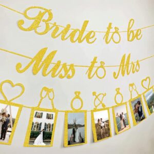 Engagement Party Decorations, Rose Gold Bachelorette Party Favors, Glitter “Bride to be， Miss to Mrs” With Photo Banner, Diamond Bride for Bridal Shower Wedding Hen Party Supplies Backdrop Decor