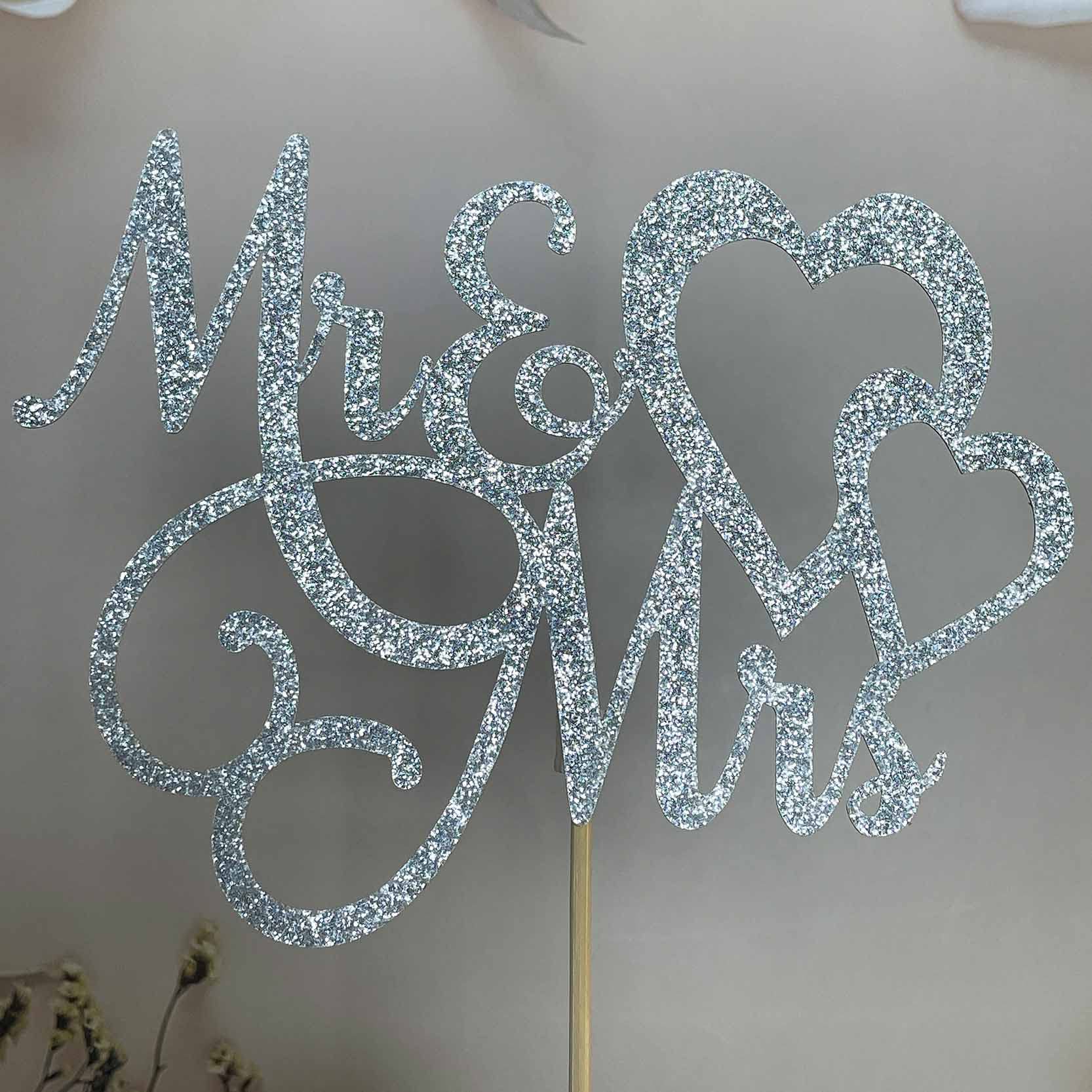 NSHYXXSPY Silver Glitter Mr & Mrs Cake Topper for Bride and Groom Sign Wedding, Engagement, Wedding Anniversary Cake Toppers Decorations