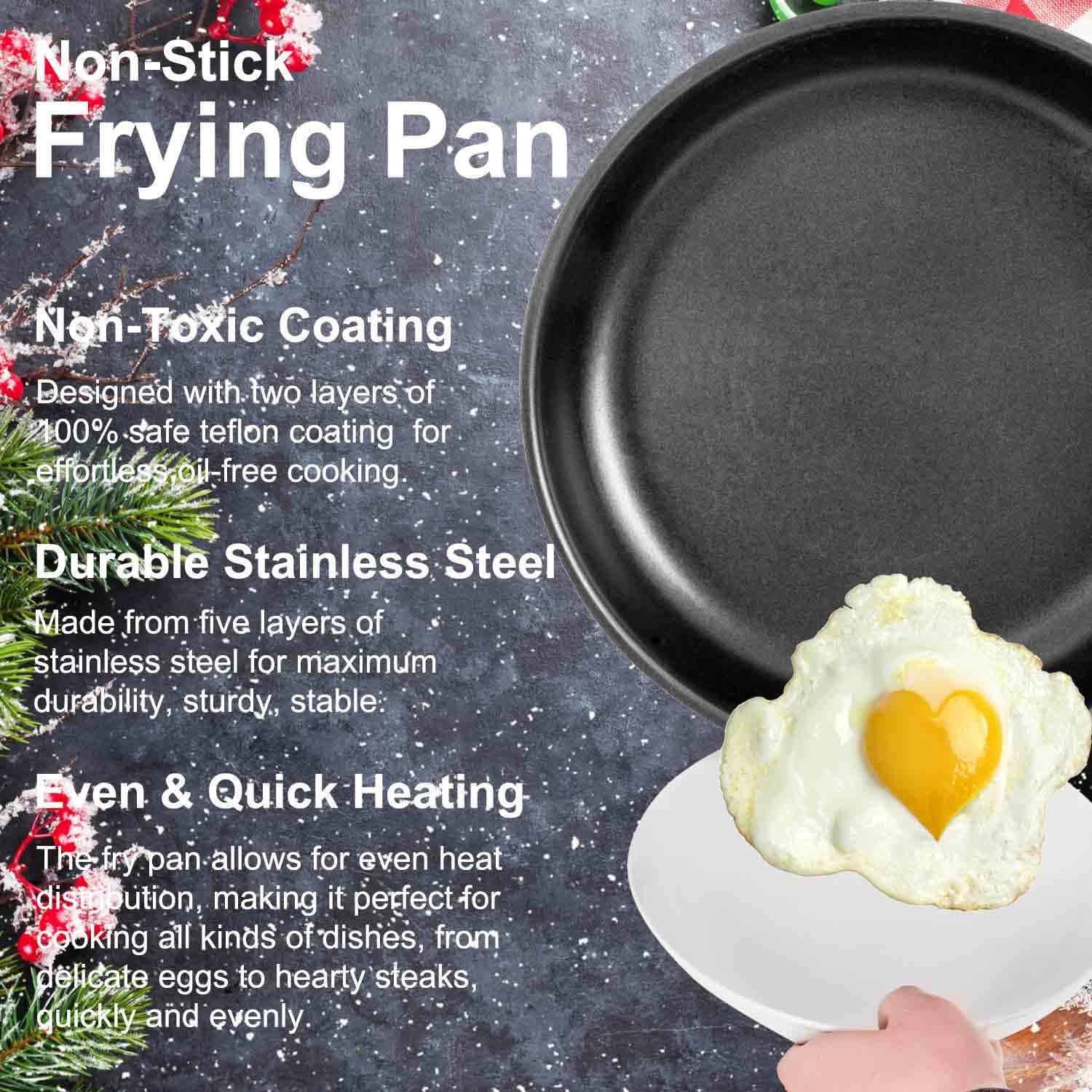 AUDANNE Nonstick Frying Pan with Lid, 10 inch Non Stick Stainless Steel Skillet with Handle - PFOA Free, Oven Safe Non-stick Teflon Coating Induction Cooking Fry Pans, Black 10"