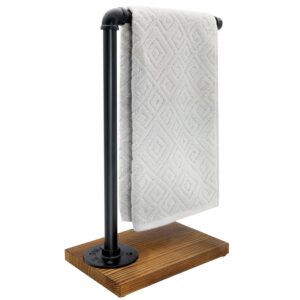 yessap 15'' hand towel holder, l shaped towel holder stand with weighted base, black hand towel stand for bathroom kitchen countertop