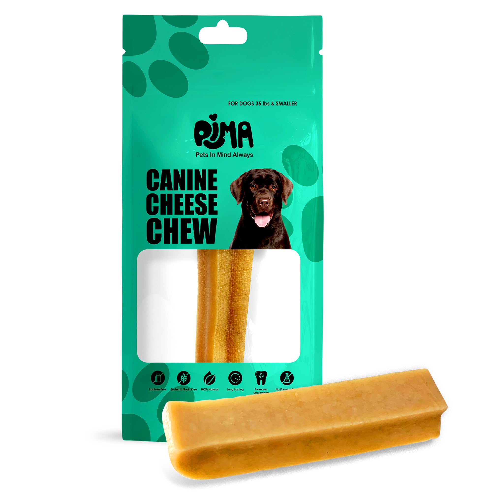 PIMA - Canine Cheese Chews, Natural Yak Chews for Dogs 35 lbs or Smaller, Lactose-Free Yak Cheese Dog Chews, Long Lasting Dog Chews with Protein and Vitamin E, D and A, Medium, 1 Chew, 2.3 oz