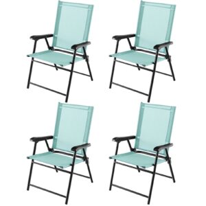 giantex patio chairs set of 4, folding patio chairs for deck beach camping dining picnic, portable sling back chairs space saving turquoise