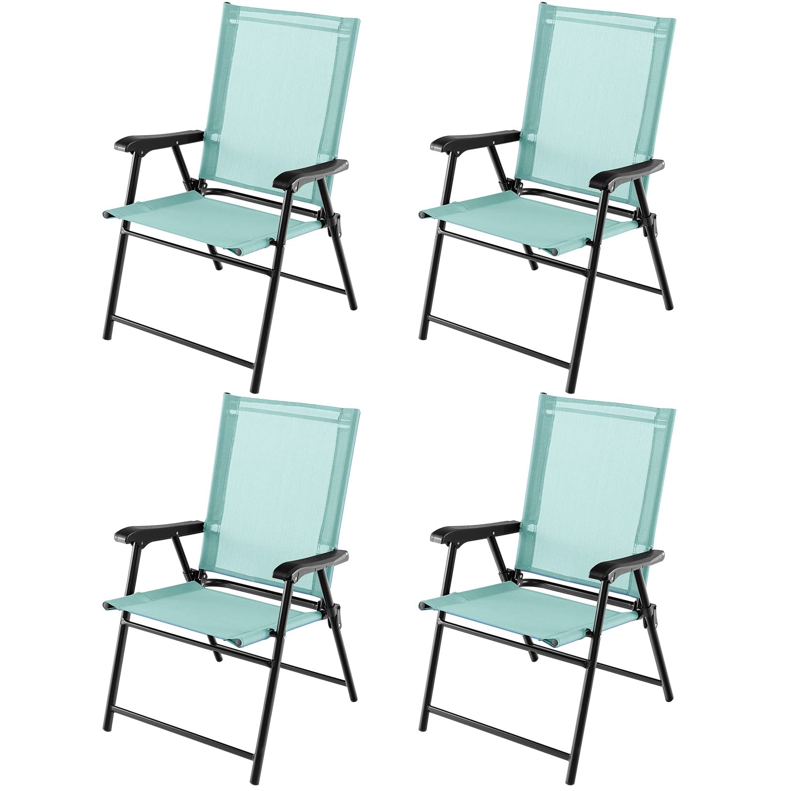 Giantex Patio Chairs Set of 4, Folding Patio Chairs for Deck Beach Camping Dining Picnic, Portable Sling Back Chairs Space Saving Turquoise