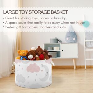 Round Storage Basket Bin Cute Moon Star Collapsible Waterproof Laundry Hamper Baby Nursery Basket Organizer with Handles for Bedroom Closet Toys Gifts