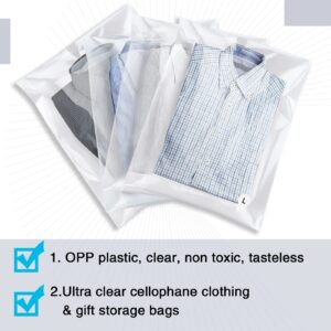 PerKoop 400 Pcs Clear Cellophane Plastic Shirt Bags Thick Self Adhesive Clear Shirt Bags for Packaging with 1400 Pcs Size Stickers 10"x13" Resealable Clothing Bags for Clothes Jeans Small Business