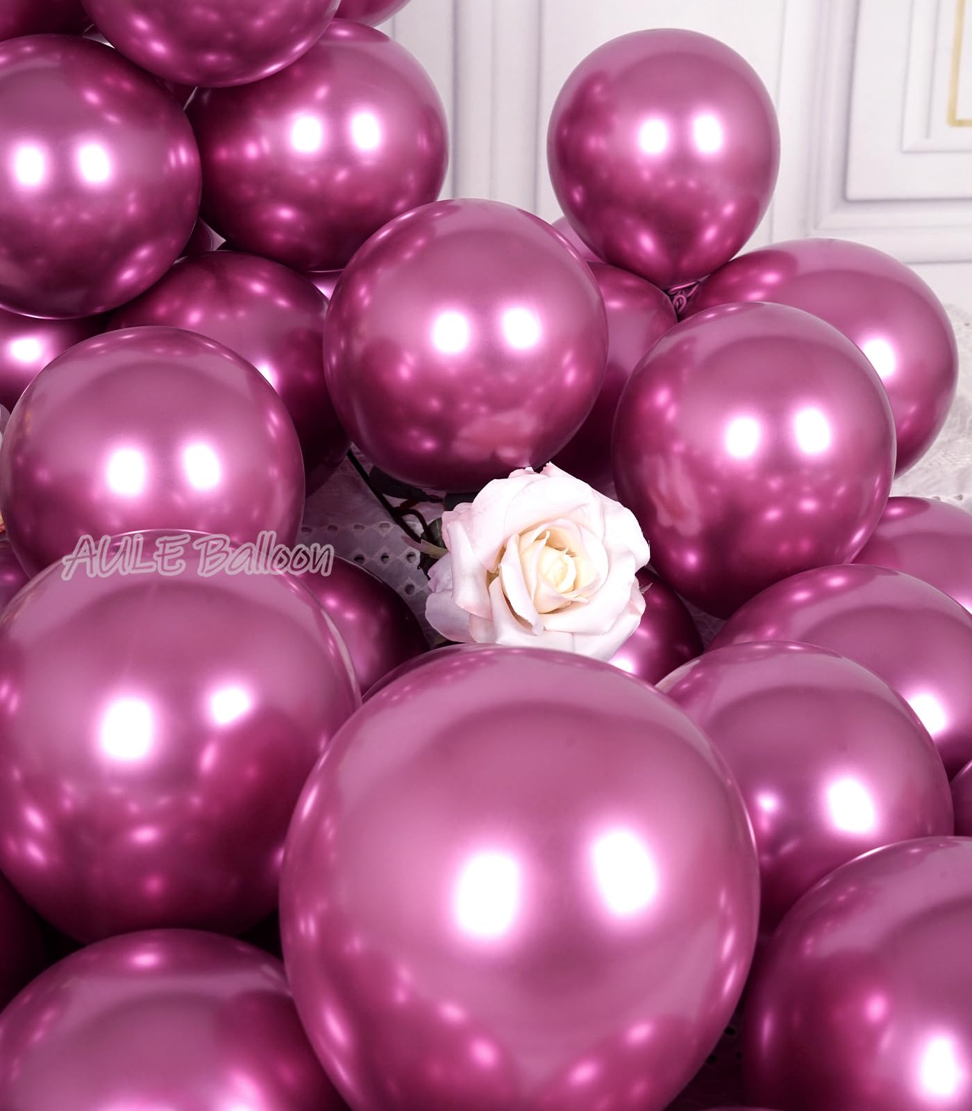 AULE Metallic Hot Pink Balloons 5 inch 50 Pcs Hot Pink Latex Balloons Chrome Helium Shiny Thicken Balloon Perfect Party Decoration for Wedding Birthday Baby Shower Graduation Christmas Carnival