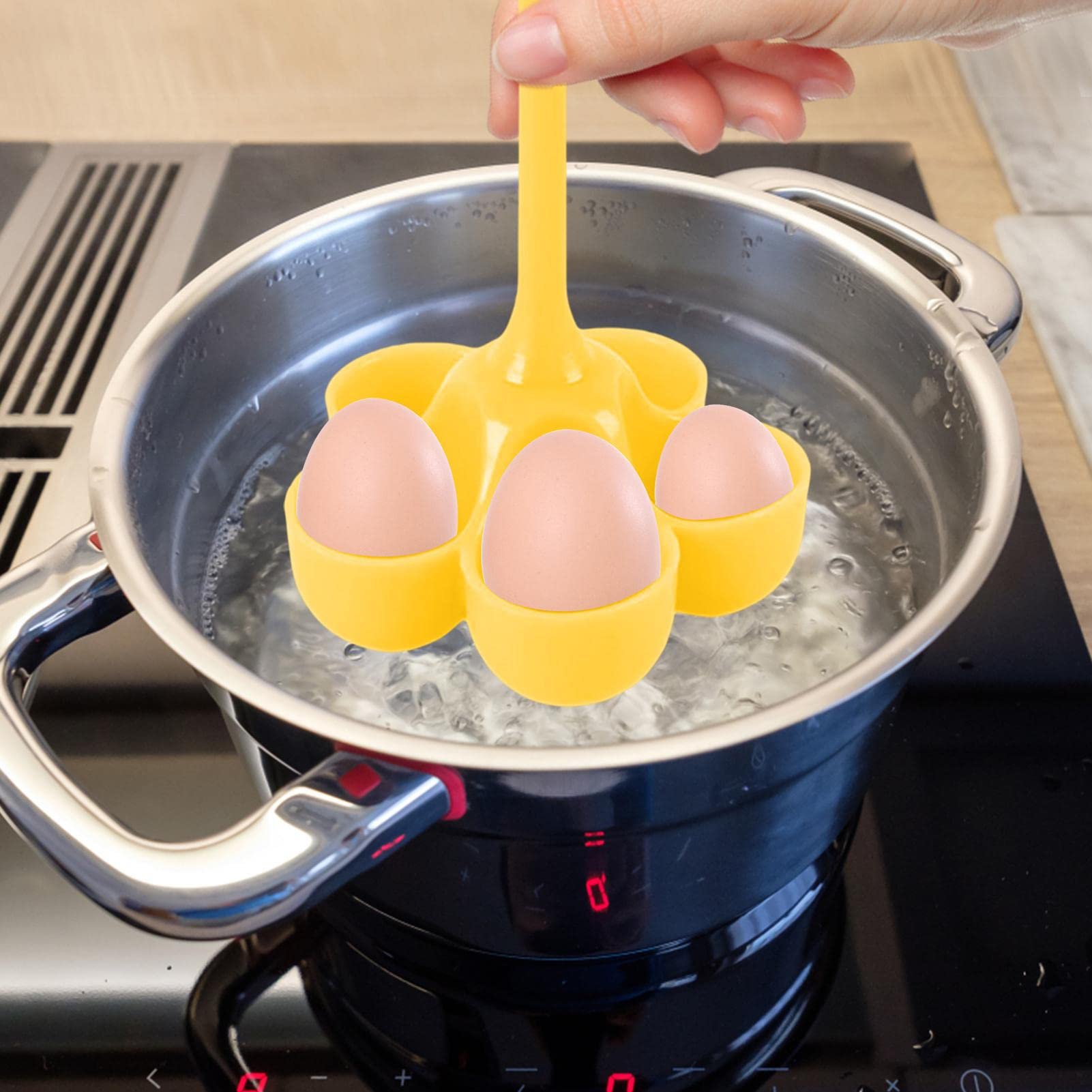 5 Holes Egg Cooker, Heat-resistant Silicone Egg Boiler Egg Tray BPA Free With Handles Egg Rack Egg Steam Cup Warming Tray Kitchen Gadgets For Eggs Boiling