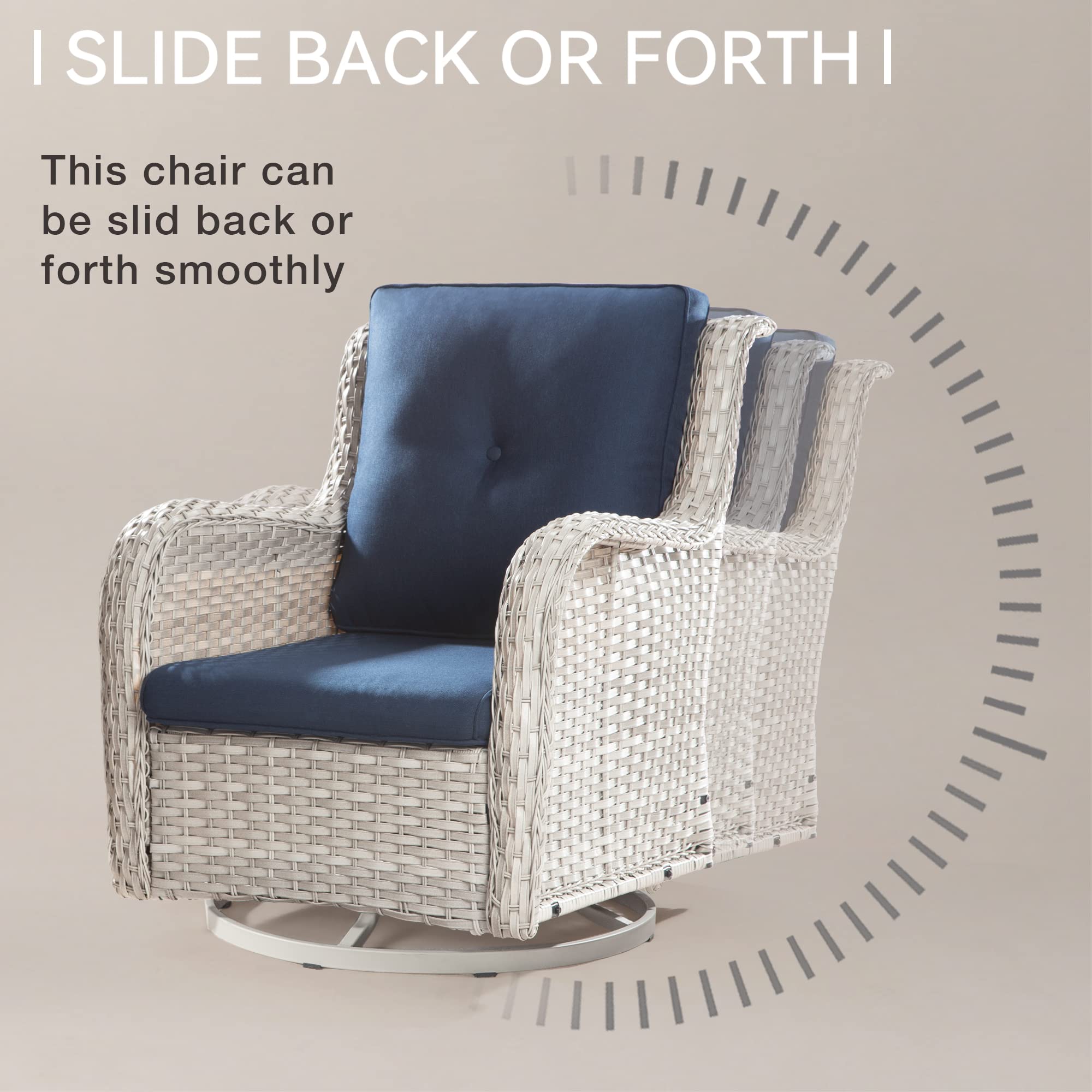 Joyside Outdoor Swivel Rocker Patio Chairs Set of 2 and Matching Side Table - 3 Piece Wicker Patio Bistro Set with Premium & Soft Fabric Cushions(Light Grey/Blue)