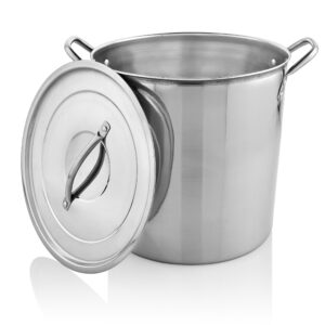 MARBELLA 20 Quart Stainless Steel Stockpot with Lid Food Grade Heavy Duty Multipurpose Stock Pot for Stew, Simmering, Soup Pot, Gas and Dishwasher Safe Rust Free Cookware Silver