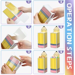 Harloon 24 Pcs Back to School Pencil Candy Boxes Popcorn Holders Teacher Gift Bags Party Favors Welcome Back to School Candy Treat Boxes for Thanks Teacher School Classroom Decoration(Yellow)