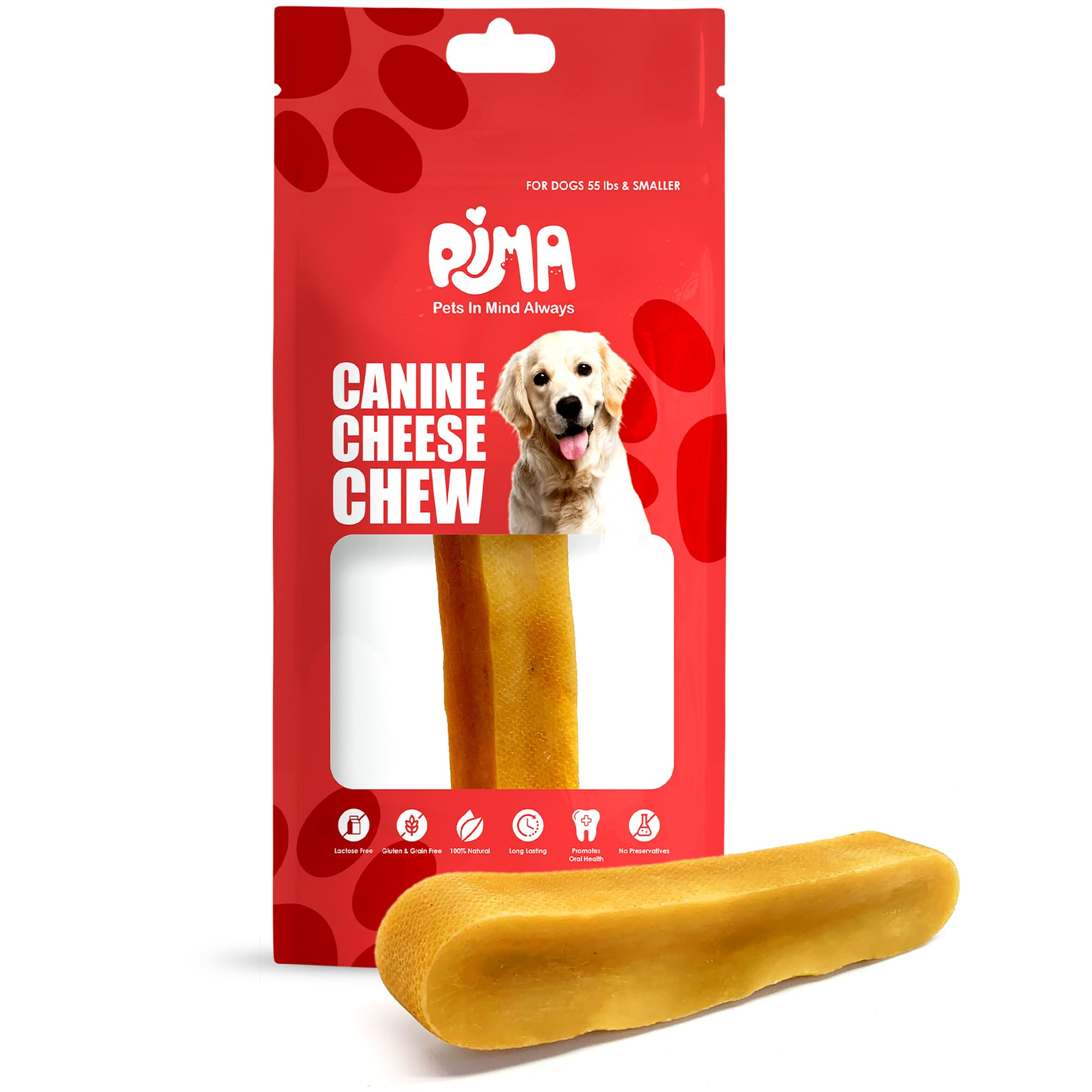 PIMA - Canine Cheese Chew, Natural Yak Chews for Dogs 55 lbs or Smaller, Lactose-Free Yak Cheese Chews, Himalayan Yak Cheese Dog Chew with Protein and Vitamin E, D and A, Large, 1 Chew, 3.3 oz