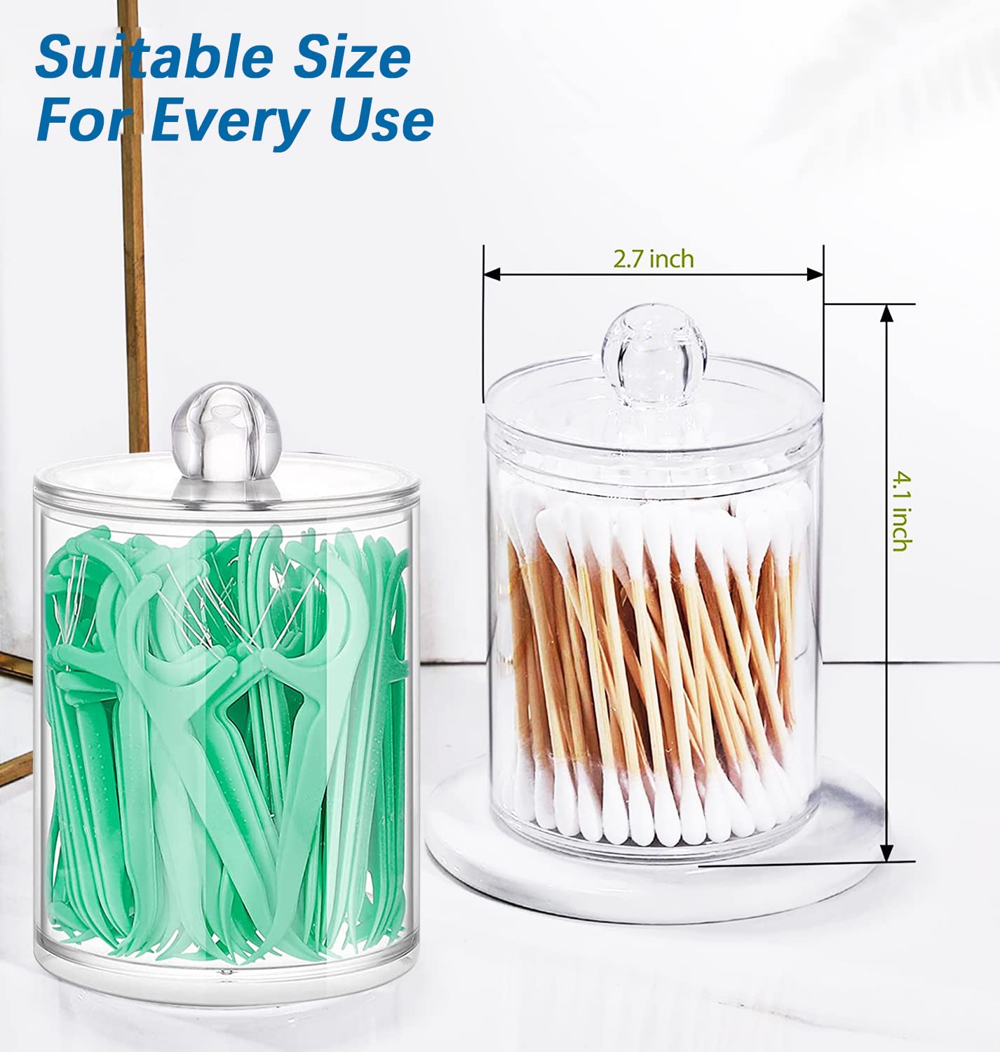 Sackei 2 Pack Qtip Holder Dispenser with Lid, Clear Acrylic q tip Organizer and Storage for Cotton Swabs, Cotton Ball, Floss, Cotton Round Pads, Bathroom Decor Accessories for Vanity Makeup Canister