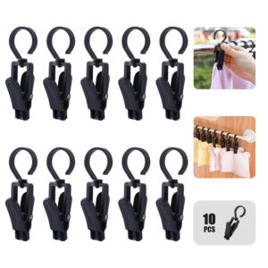 rotating laundry hook clip,plastic clothes swivel hanger,multipurpose anti-skid clothespin,hat/cap/socks/scarf hanging organizer,heavy duty/windproof/black drying clamp,wardrobe organizing tool(10pcs)