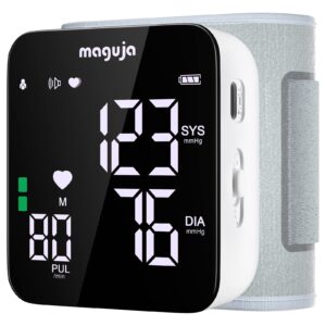 blood pressure monitors for home use, maguja rechargeable blood pressure cuff wrist electronic sphygmomanometer bp monitors with voice broadcast, 180 memory storage for 2 users