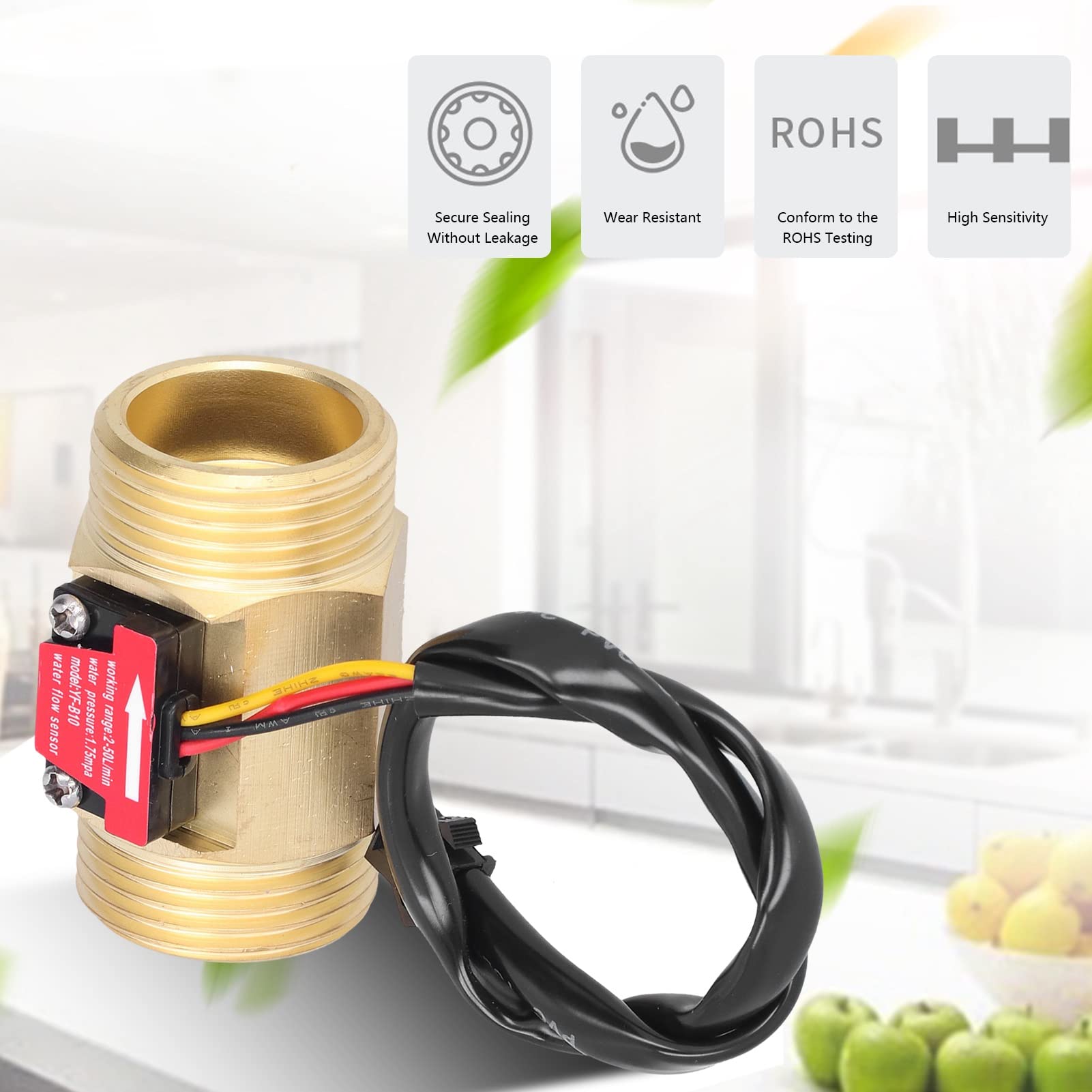 Counter, 24V Water Sensor with NPN Output, G1 Thread Brass Rate Meter, in Line Flowmeter for PLC