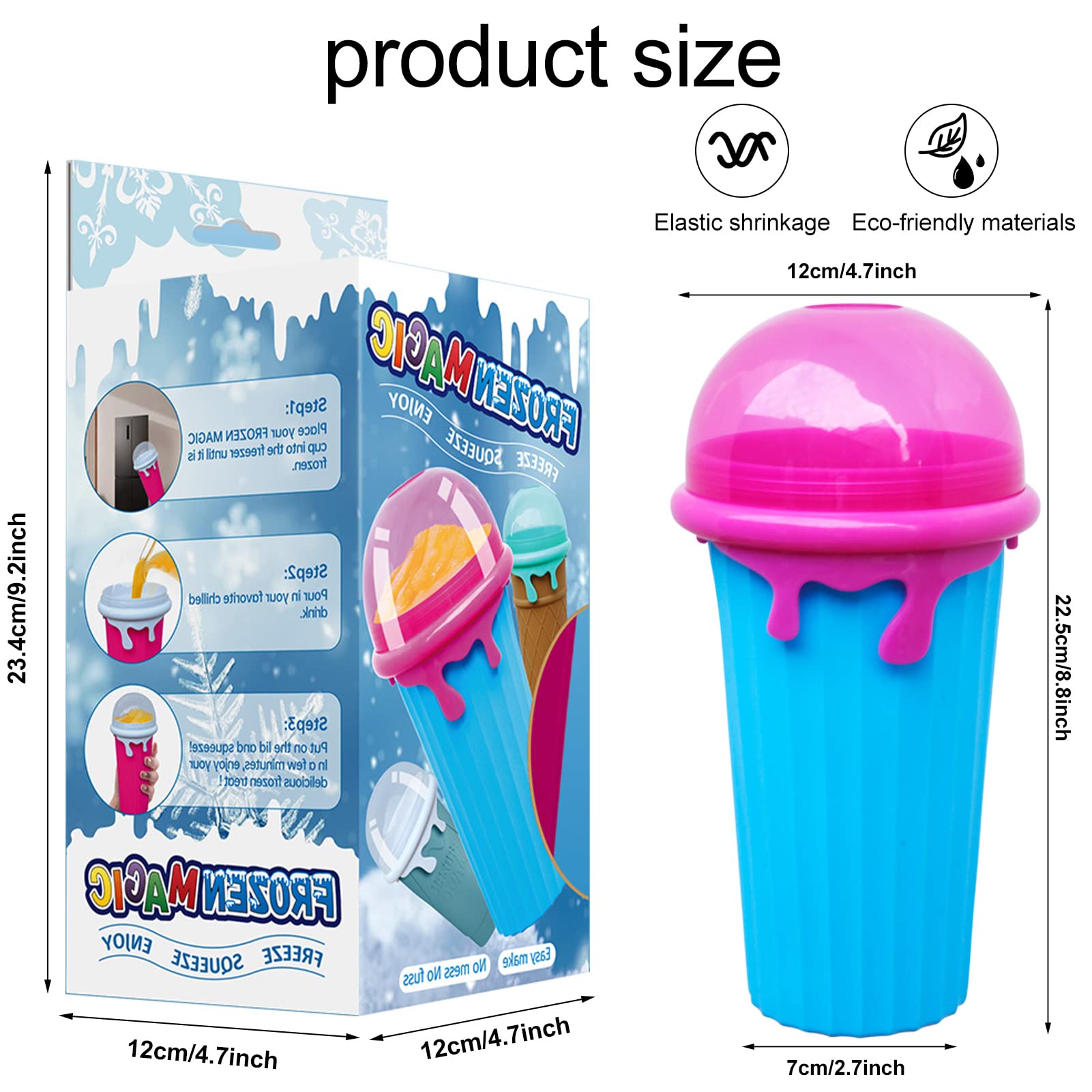 Slushy Cup, 2PCS 500ml Magic Slushy Maker Cup TIK TOK Quick Frozen Magic Cup Double Layers Slushie Cup Portable Quick Frozen Smoothies Squeeze Cooling Cup