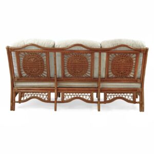 Malibu Lounge Three-Seater Sofa Natural Rattan Wicker Handmade Design with Cream Cushions, Colonial