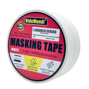 VideMundi Masking Tape 1 Inch X 55 Yards 2 Rolls, General Purpose Beige White Painters Tape for Home, Office, Labeling, School Supplies, DIY & Art, Crafts, Multi-Surface Painting Tape