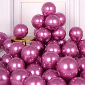 AULE Metallic Hot Pink Balloons 5 inch 50 Pcs Hot Pink Latex Balloons Chrome Helium Shiny Thicken Balloon Perfect Party Decoration for Wedding Birthday Baby Shower Graduation Christmas Carnival