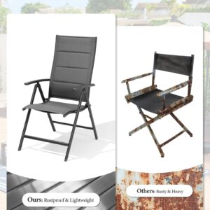 Crestlive Products Folding Patio Chairs Set of 4, Aluminium Outdoor Folding Chairs with Soft Cotton-Padded Seat,Adjustable High Backrest for Camping, Garden, Backyard