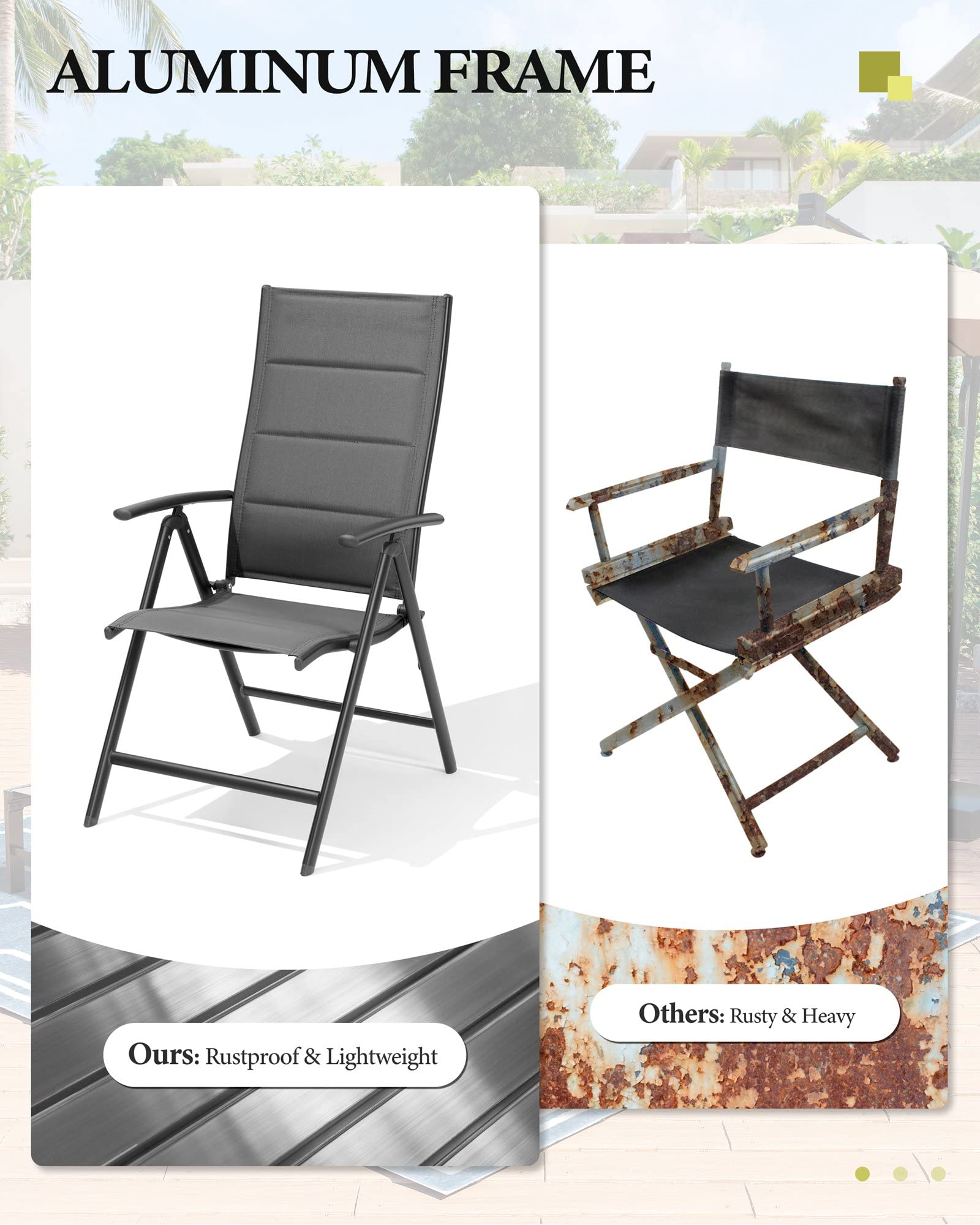 Crestlive Products Folding Patio Chairs Set of 4, Aluminium Outdoor Folding Chairs with Soft Cotton-Padded Seat,Adjustable High Backrest for Camping, Garden, Backyard