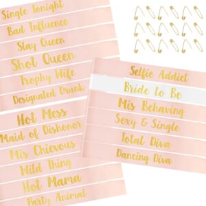 phogary 18 pack bachelorette sashes for bridal party - 1 white bride to be sash with 17 rose gold team bride sashes - funny sashes set for bachelorette party hen party bridal shower wedding party