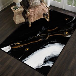 Modern Abstract Collection Area Rug - 3' x 5' Washable Entryway Rug Non-Slip Luxury Marble Texture Area Rug for Bedroom Dining Room Home Office Decor Under Kitchen (Black/White)