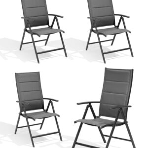 Crestlive Products Folding Patio Chairs Set of 4, Aluminium Outdoor Folding Chairs with Soft Cotton-Padded Seat,Adjustable High Backrest for Camping, Garden, Backyard