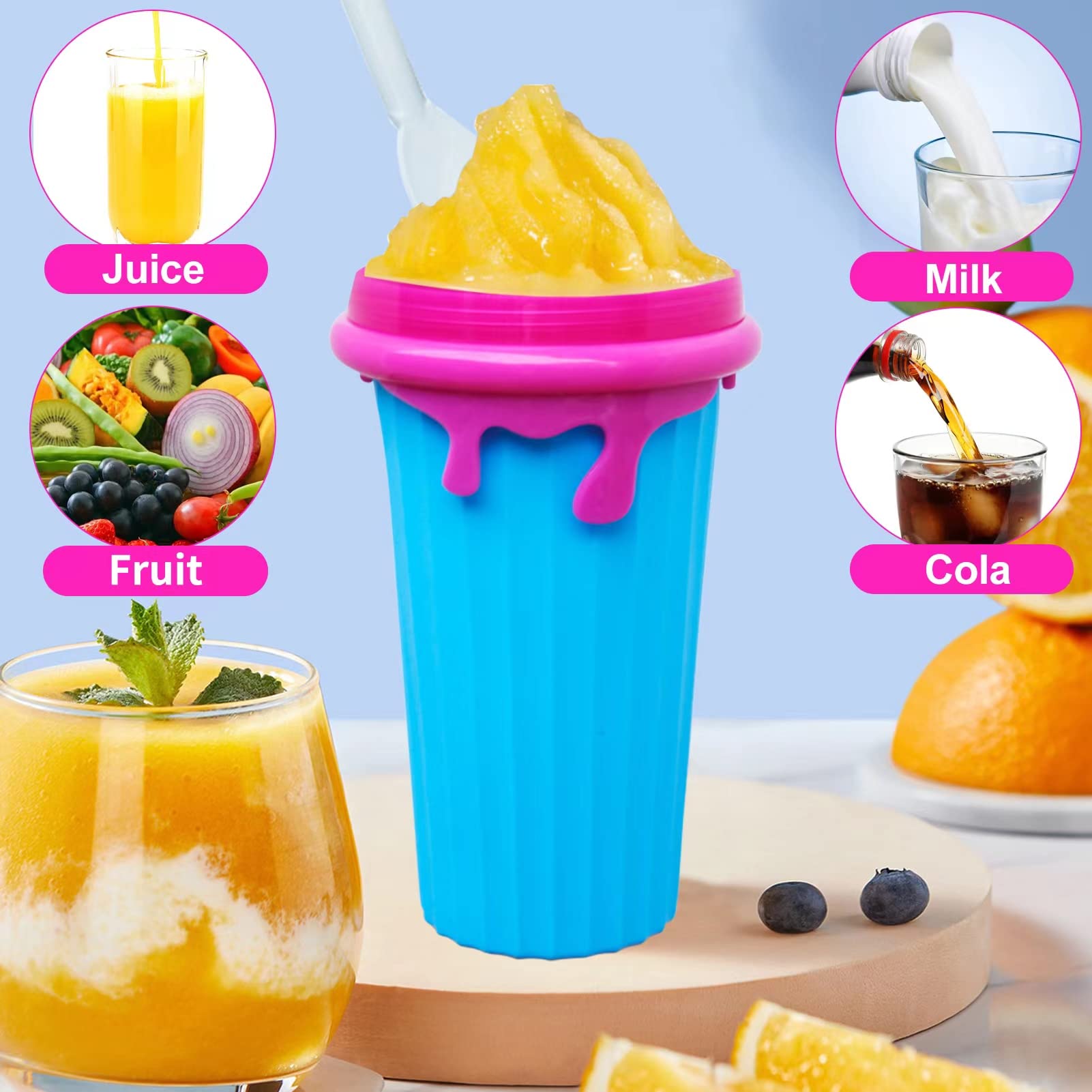 Slushy Cup, 2PCS 500ml Magic Slushy Maker Cup TIK TOK Quick Frozen Magic Cup Double Layers Slushie Cup Portable Quick Frozen Smoothies Squeeze Cooling Cup