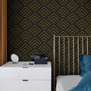 Heroad Brand Peel and Stick Wallpaper Black and Gold Wallpaper Geometric Wallpaper Black and Gold Contact Paper Self Adhesive Removable Wallpaper for Cabinets Waterproof Thicken Vinyl 78.7"x17.3"