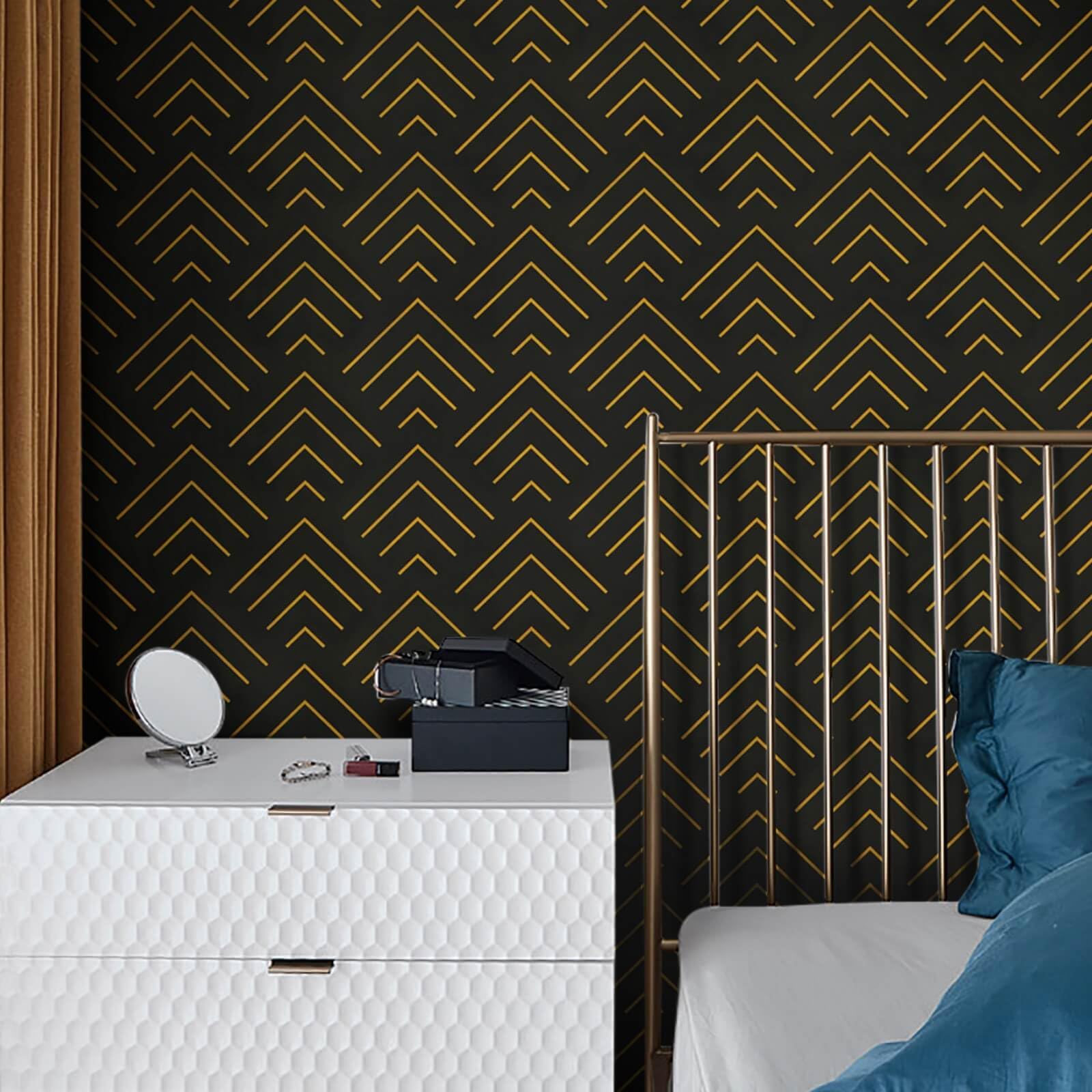 Heroad Brand Peel and Stick Wallpaper Black and Gold Wallpaper Geometric Wallpaper Black and Gold Contact Paper Self Adhesive Removable Wallpaper for Cabinets Waterproof Thicken Vinyl 78.7"x17.3"