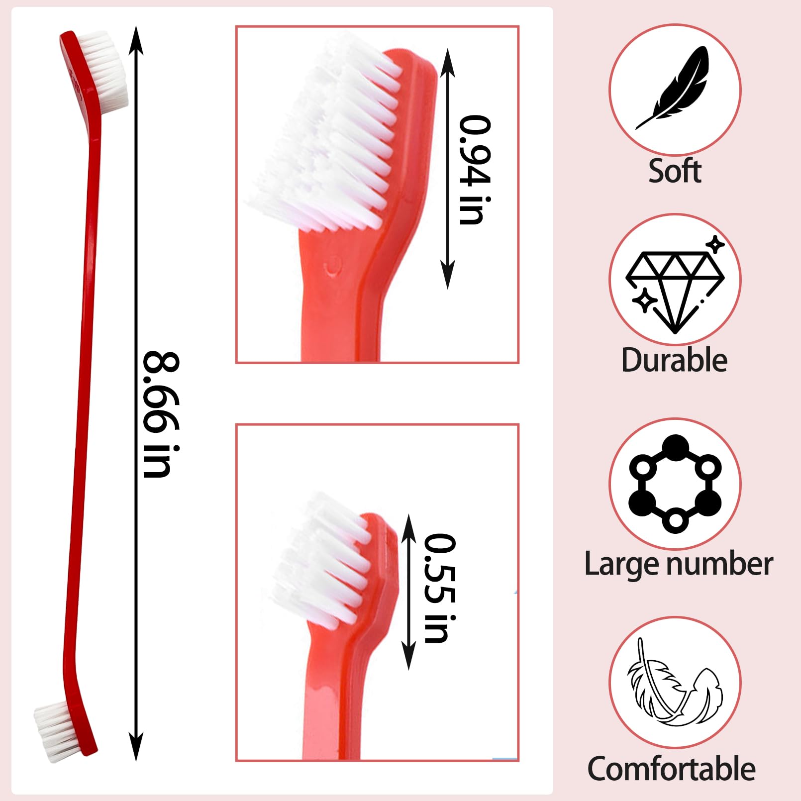 Apatal 100Pcs Dog Toothbrush Dual Headed Puppy Tooth Brushing Kit Long Handle Soft Grooming Pet Dental Brushes Convenient Double Sided for Pets Cat Puppy Teeth Brush Cleaning Oral Care Supplies -Red