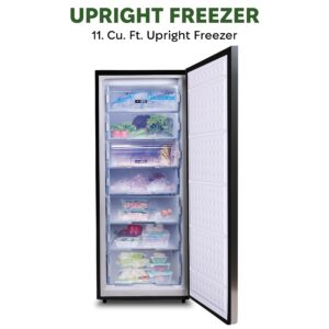 Hamilton Beach Upright Freezer, Deep Freeze, Stainless Steel Freezer with Drawer Compartments, 11 cu. ft. Freezer – 25”D x 23.6”W x 66.5”H