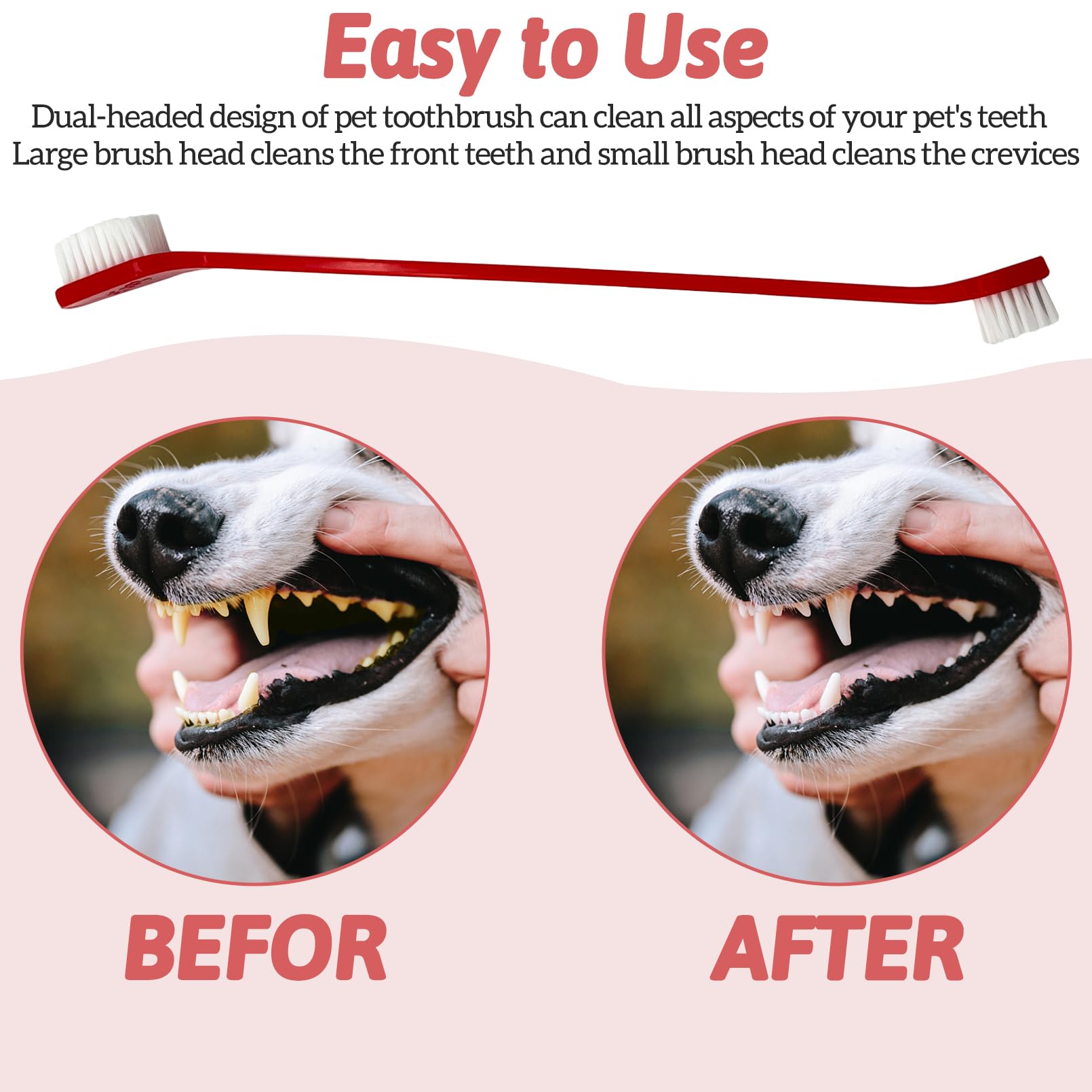 Apatal 100Pcs Dog Toothbrush Dual Headed Puppy Tooth Brushing Kit Long Handle Soft Grooming Pet Dental Brushes Convenient Double Sided for Pets Cat Puppy Teeth Brush Cleaning Oral Care Supplies -Red