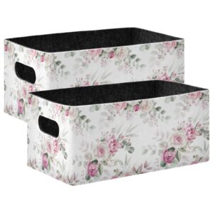 pfrewn floral pattern storage bins baskets for organizing pink peach blush white flowers fabric foldable storage boxes bag collapsible closet shelf for shelves nursery toys office, 2 pack