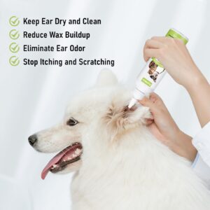 Pjordo Ear Cleaner for Dogs and Cats, 8oz Pet Ear Cleaner Solution, Dog Ear Treatment Helps Reduce Wax, Debris, Odor, Itching, Irritation, Cat Ear Wash Drops with 50pcs Cotton Swabs